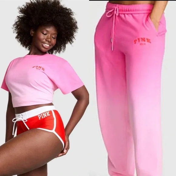 Victoria’s Secret PINK Lollipop XS Dip-Dye Campus Tee & Matching SM Sweatpants - Picture 1 of 7